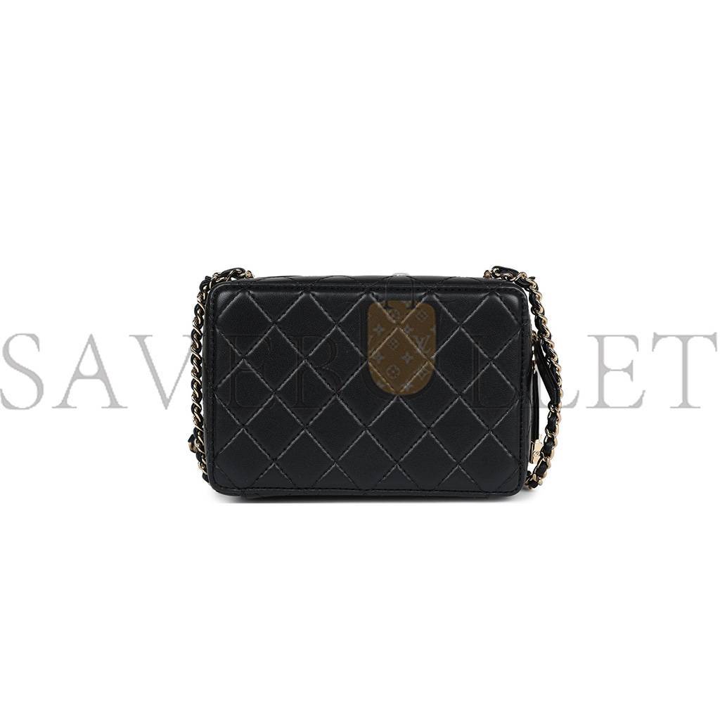 CHANEL MASTER CAMERA BAG BLACK LAMBSKIN LIGHT GOLD HARDWARE AS4817 (16*11.5*6cm)